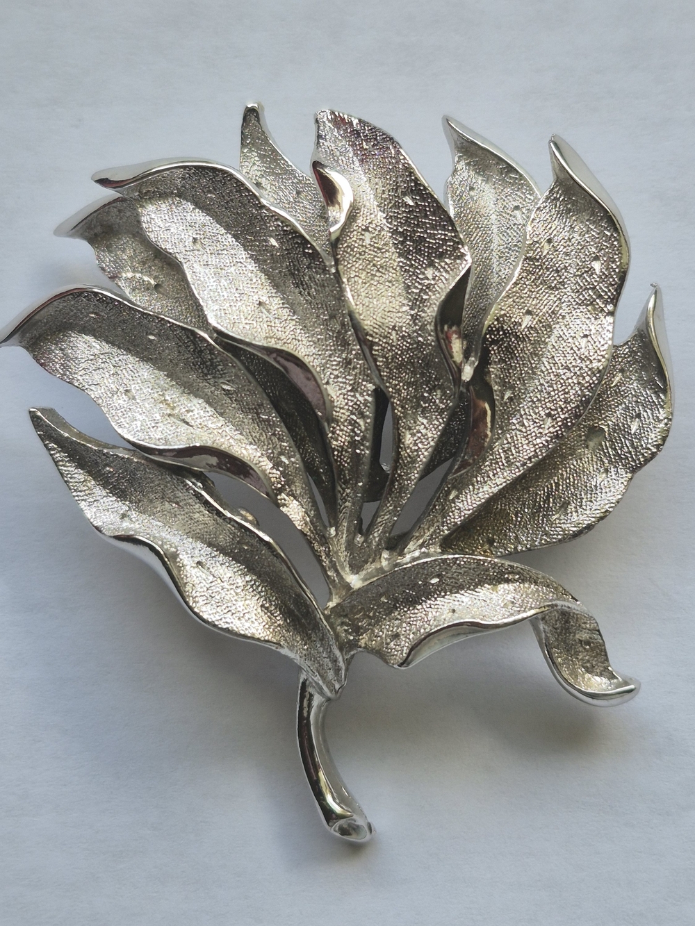 Vintage Coro Silver Tone Leaf Brooch - Sculpted Textured Floral Pin
